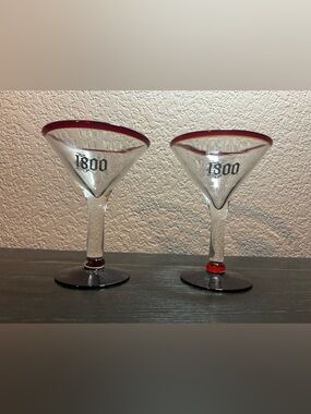 Jose Cuervo 1800 Tequila Red rim and base margarita martin glasses hand blown